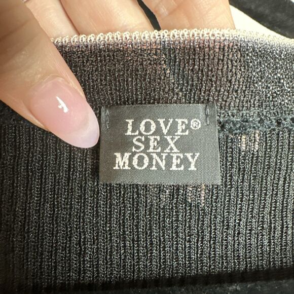 LOVE SEX MONEY Italy VINTAGE 90s Sweater Black Minimalist Stretch Top Sheer M - Picture 9 of 13